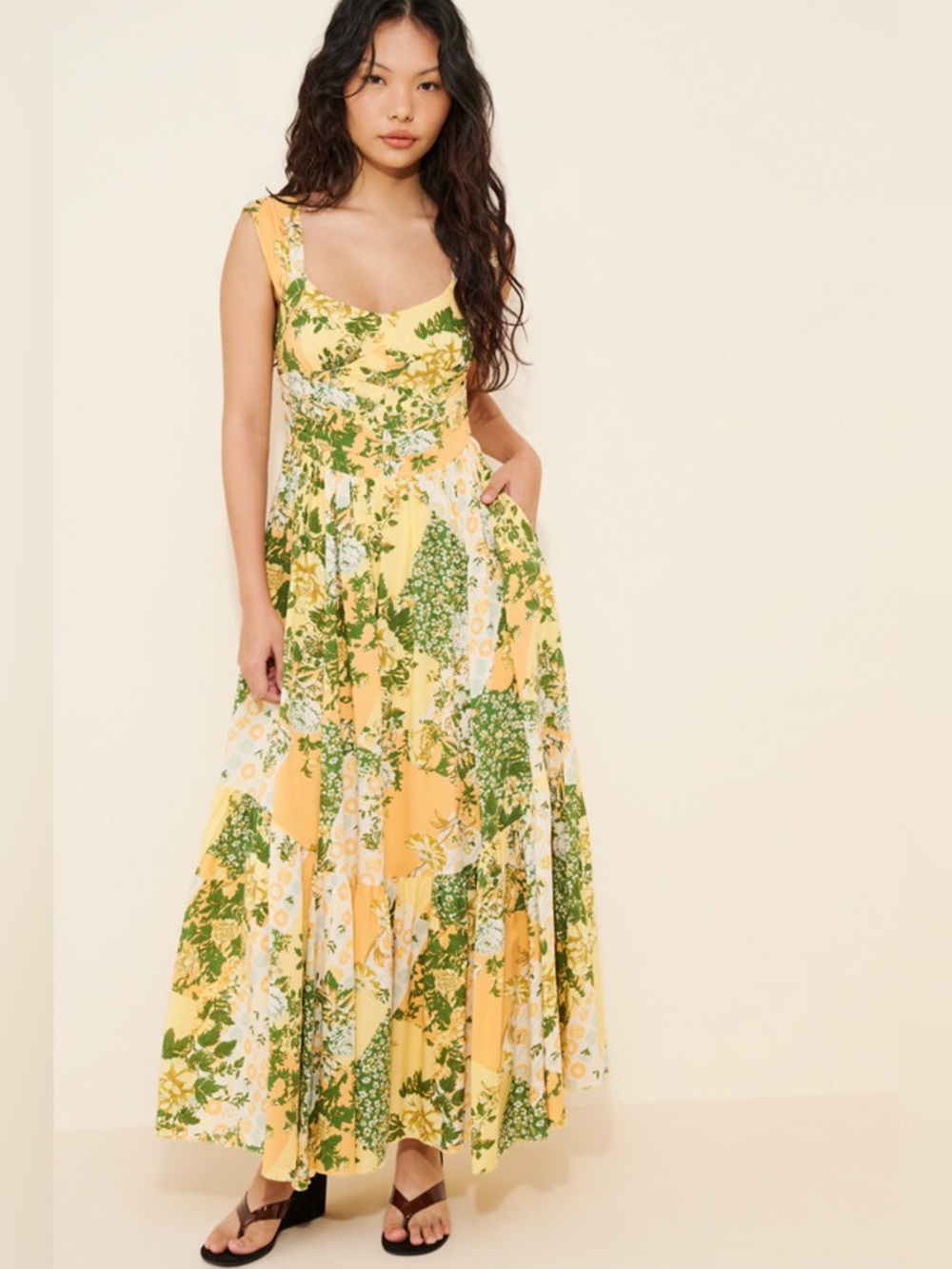 Free People Sasha Maxi Dress in Lemon Combo